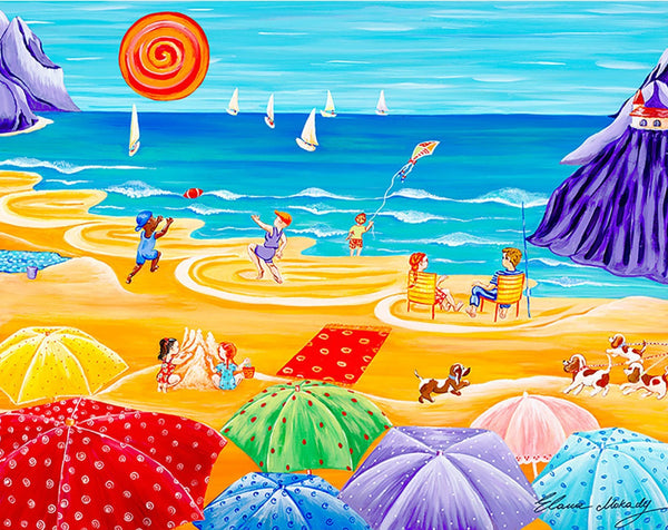 Parasol Parade Beach, Canvas Wall Art