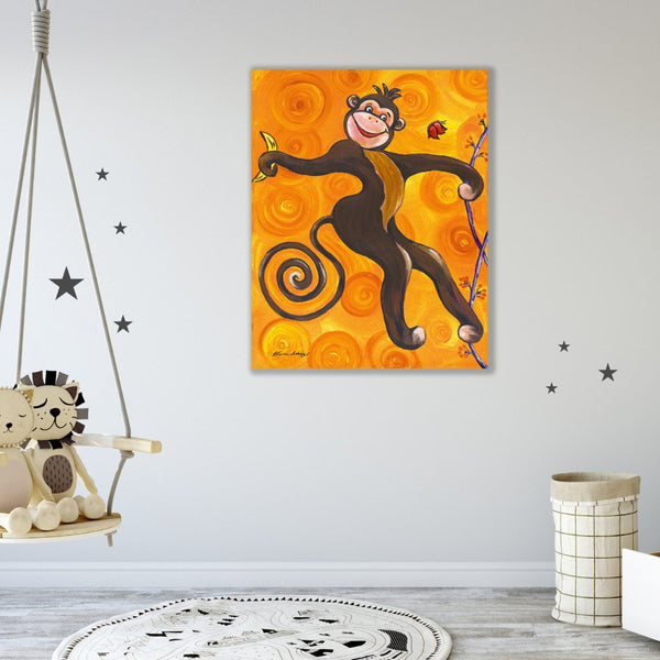 Funky Monkey Canvas Wall Art - Happy art for nursery and kids room