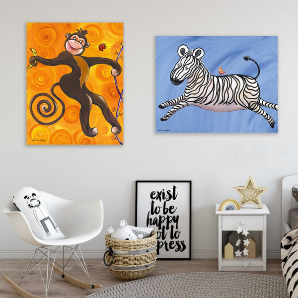 Funky Monkey Canvas Wall Art - Happy art for nursery and kids room