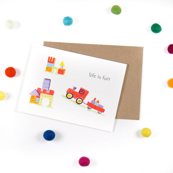 Life is fun - Wooden Building blocks Greeting Card