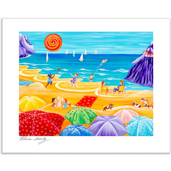 Parasol Parade Beach, Wall Art Paper Print