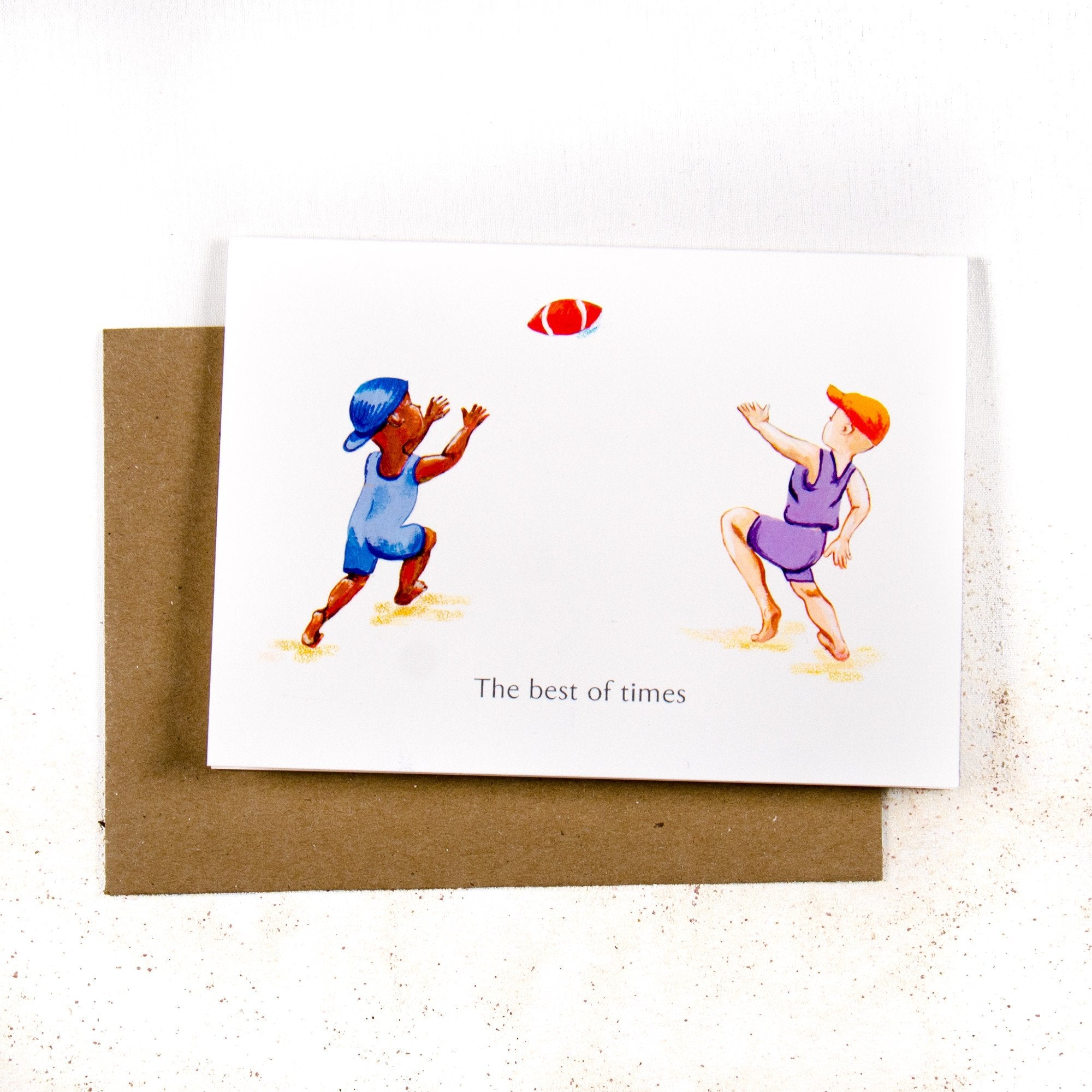 The best of times Boys play Football - Greeting card