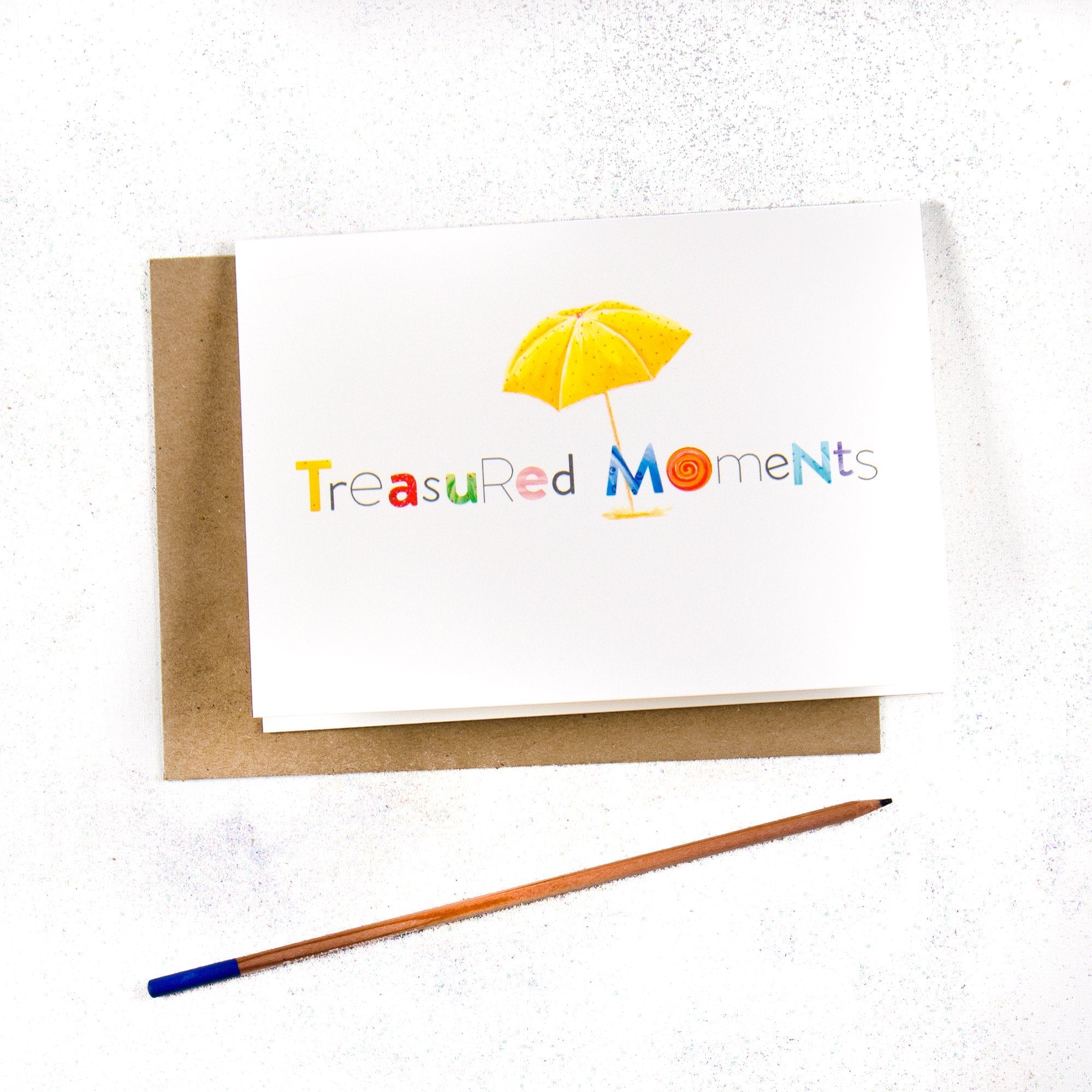 Treasured Moments Parasol on the Beach - Greeting card